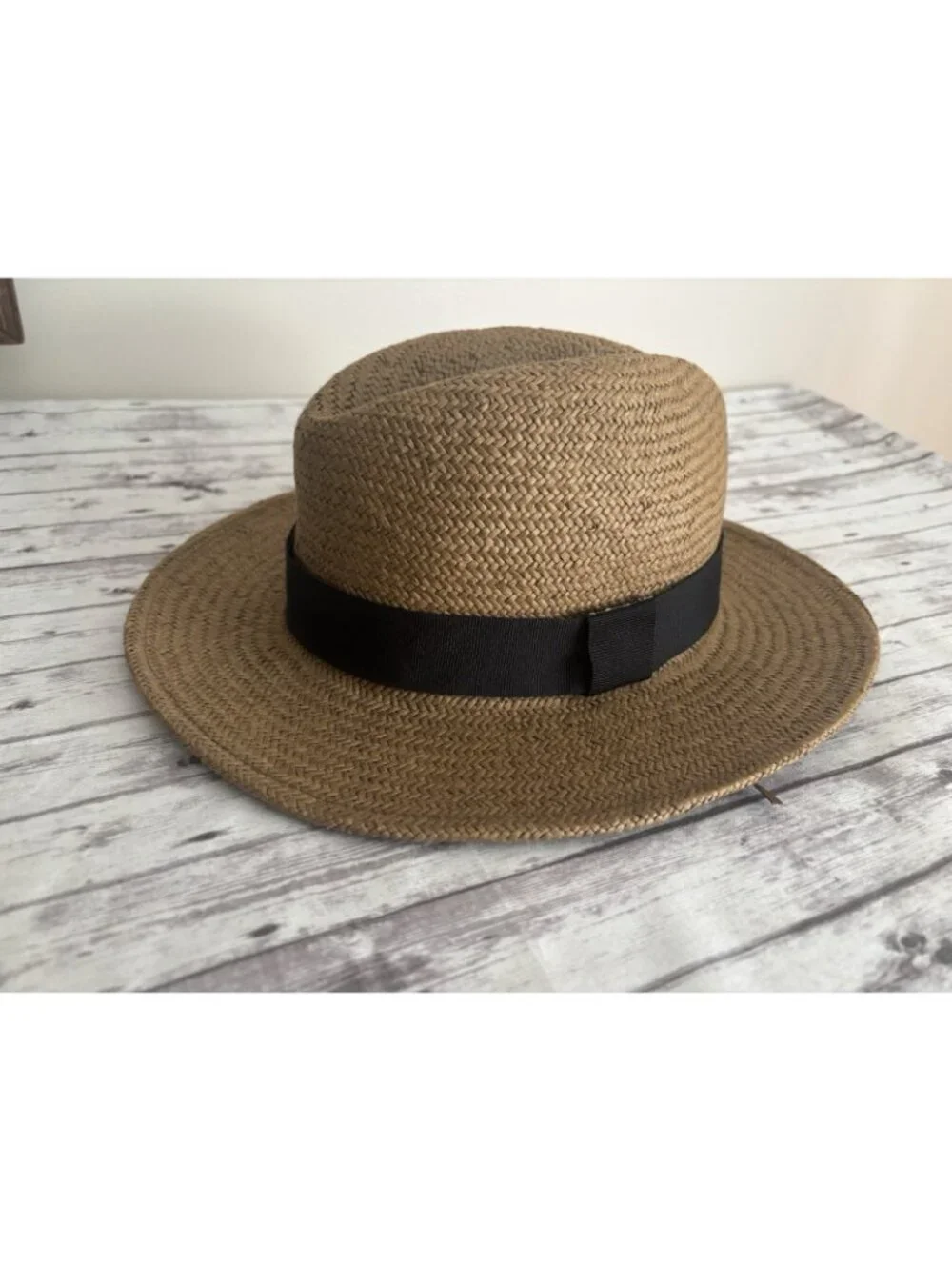 Vintage Banana Republic Straw Hat Made in Italy Black Ribbon Sun Beach Fedora SM